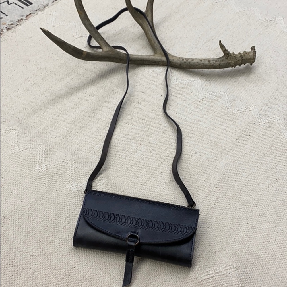 RPS black tooled wallet/cross body leather